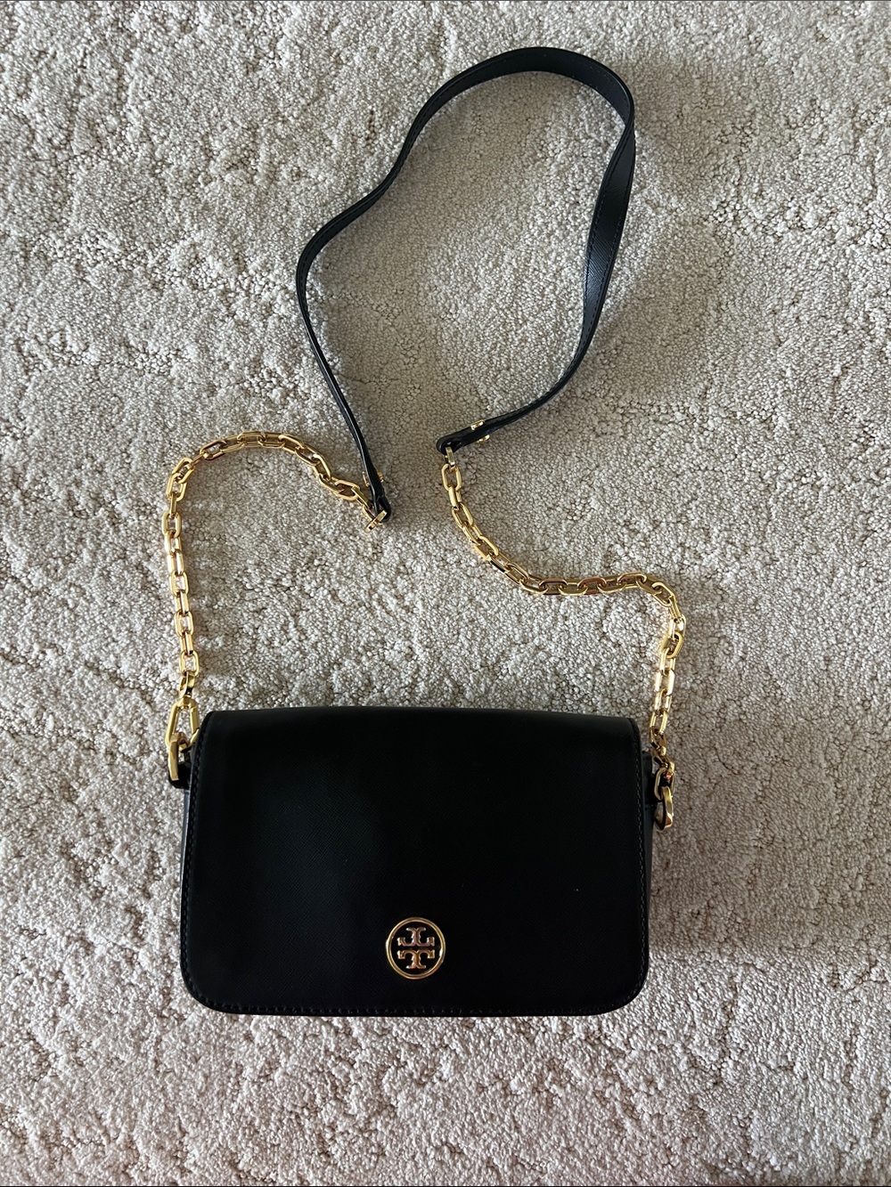 Tory Burch Black Leather Crossbody with Gold Chain Accent - Picture 3 of 8